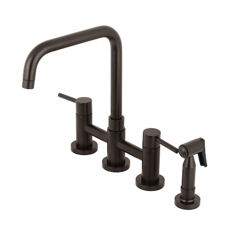 Kingston Brass Concord 2-Handle Bridge Kitchen Faucet W/Brass Side Sprayer, Bronze KS8285DLBS